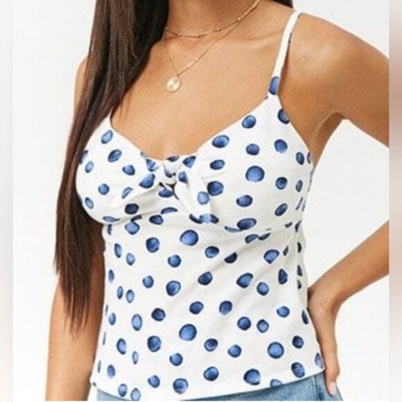 Retro 50s inspired blue and white polka dot smocked top size large - Picture 3 of 8